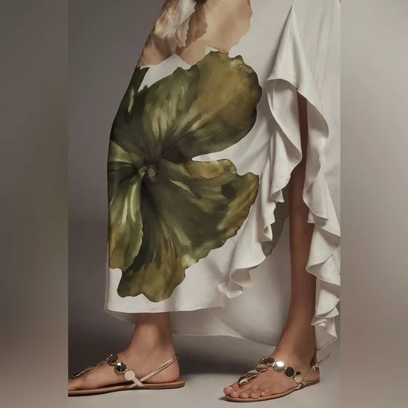 NWT! Anthropologie One-Shoulder Asymmetric Floral Maxi Dress - Size 2 🪐 - Picture 4 of 4